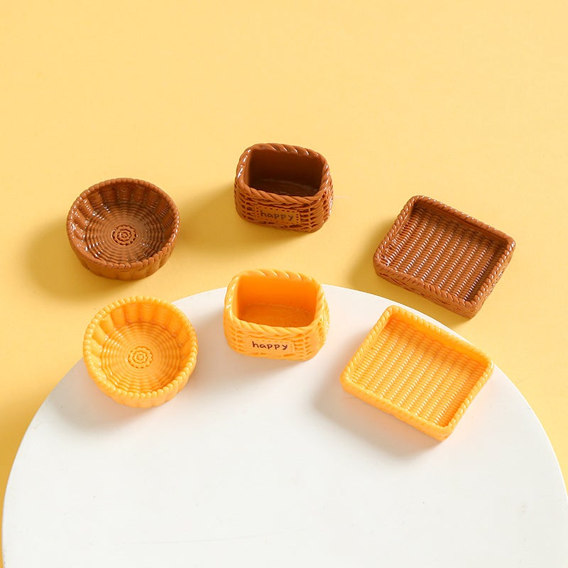 Three-Dimensional Simulation Mini Bread Basket Small Bamboo Basket Bread Tray Resin Accessories Diy Creative Miniature Food Play Ornaments - Image 5